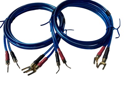 Samurai TRUE 10 Gauge Wire Speaker Cable Pair W/ Gold Angle Pin to Spades Plugs.