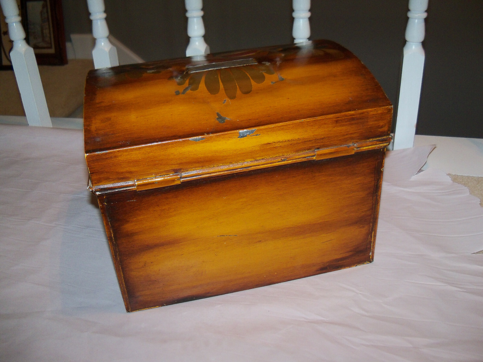 Vintage Toleware Painted Dome Top Document Box Tole Ware Signed Geo Burton