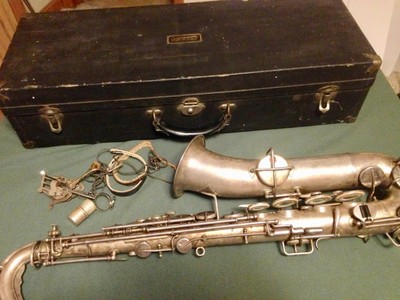 BUESCHER 1920's SILVER TRUE TONE LOW PITCH SAXOPHONE C MELODY w/ Case -