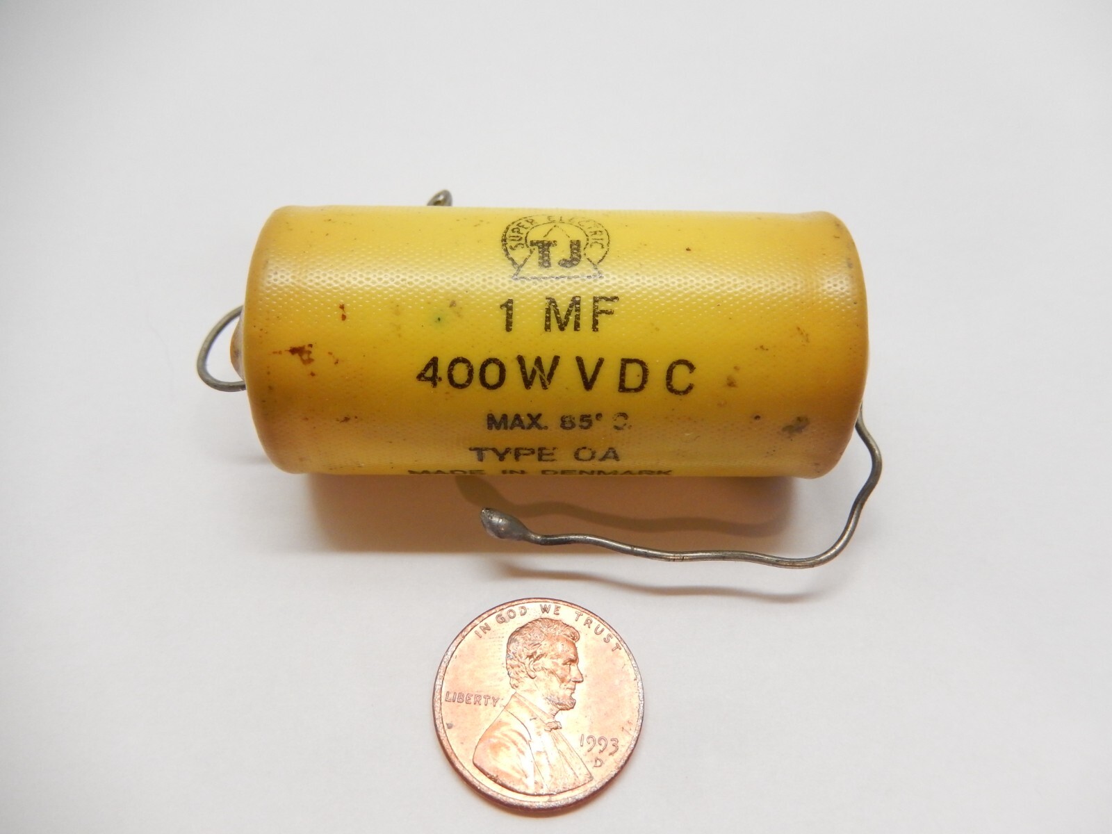 RARE VINTAGE TJ TOBIAS JENSEN DENMARK 1 MFD 400 VDC TYPE OA CAPACITORの