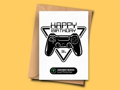 34th Birthday Card for Gamer Video Games Card for Him Girlfriend Brother Stepmum