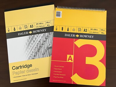 Set of 2 Daler Rowney Cartridge Pad, Large size, 130gsm & 90lbs, partially used