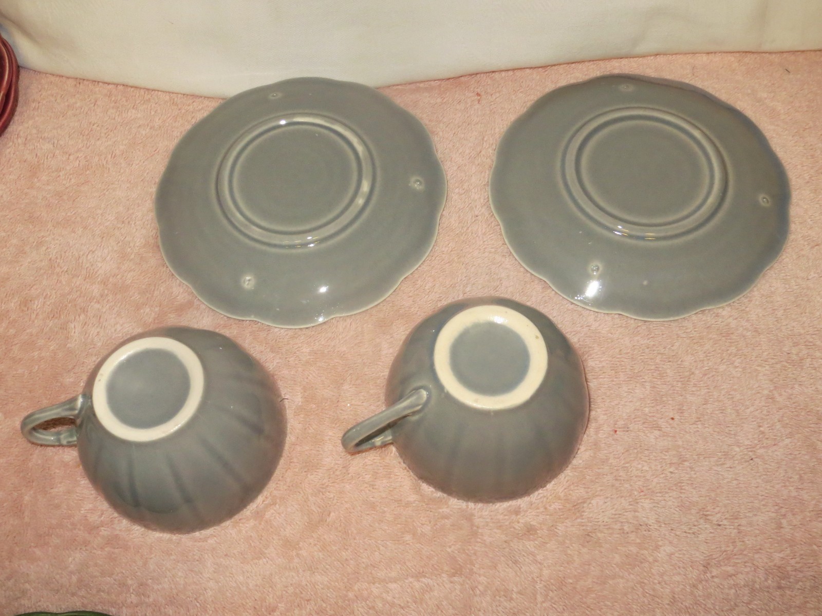 2 Vintage W.S. George Petalware Cup & Saucer Sets - Gray