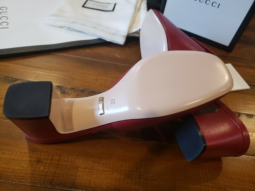 Pre-owned Gucci Nwb  Women's Leather Shoes Malaga Kid With Gg Logo Red  39 Us 9