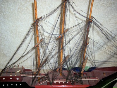 Vintage Handmade  Model 3 Masted Schooner