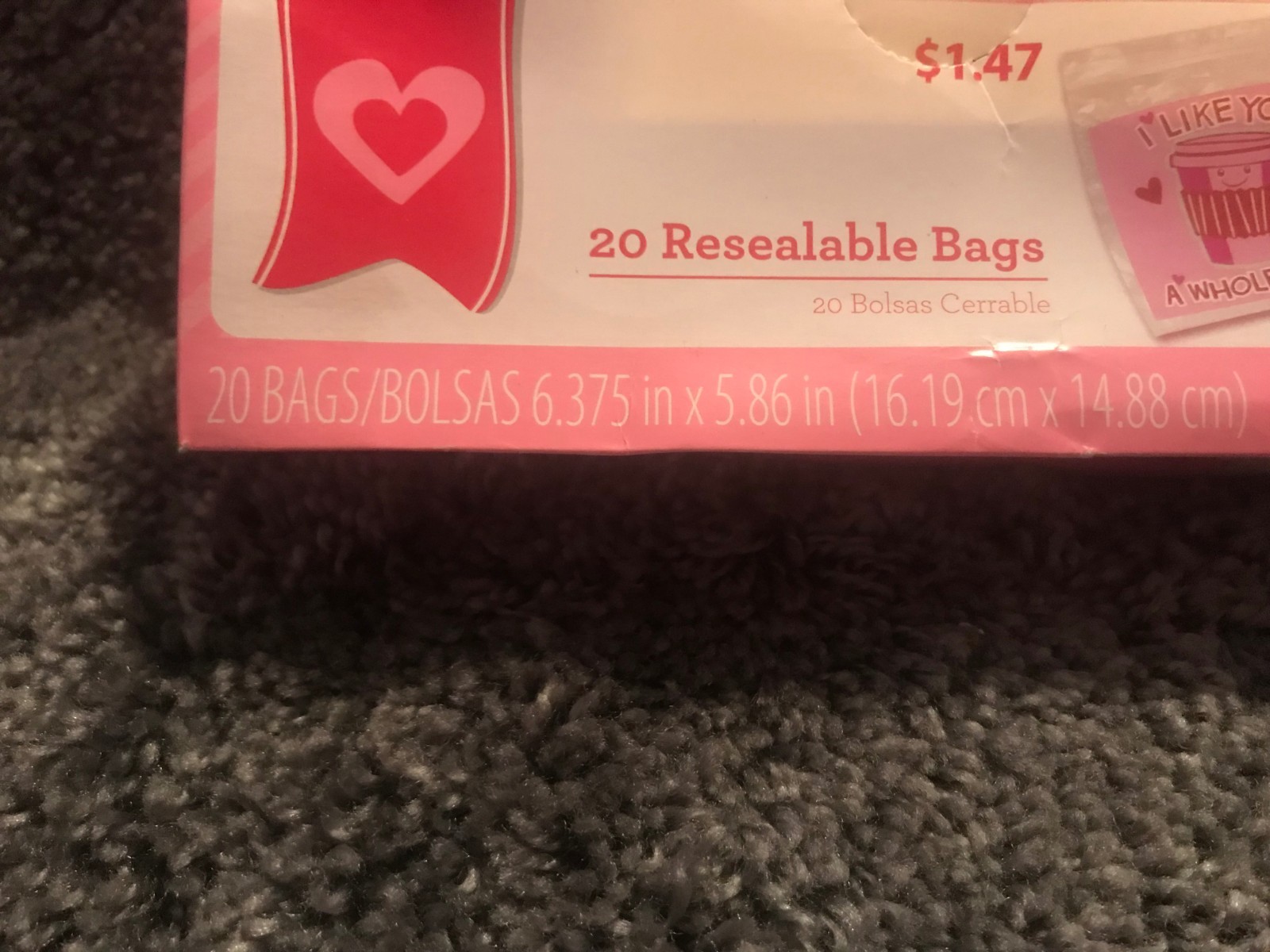 Valentine's Day  RESEALABLE ZIP CLOSE BAGS     20 ct