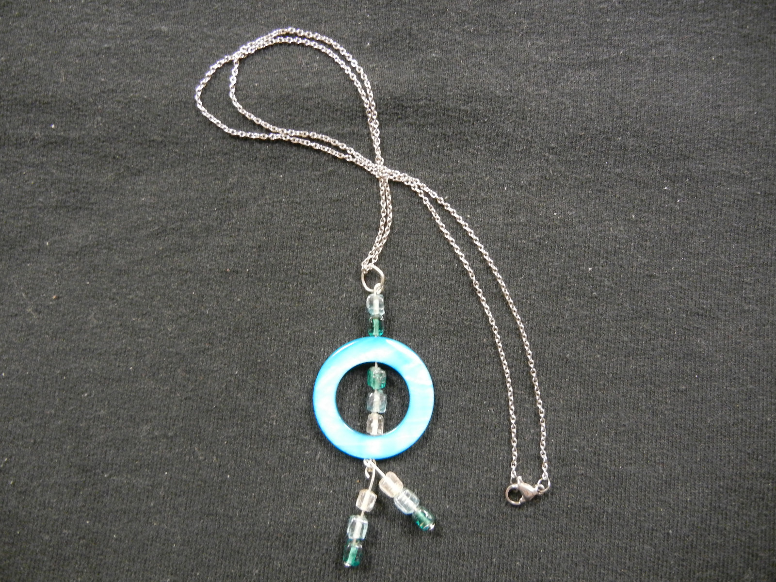 Handmade shell necklace & earring set, blue & silver