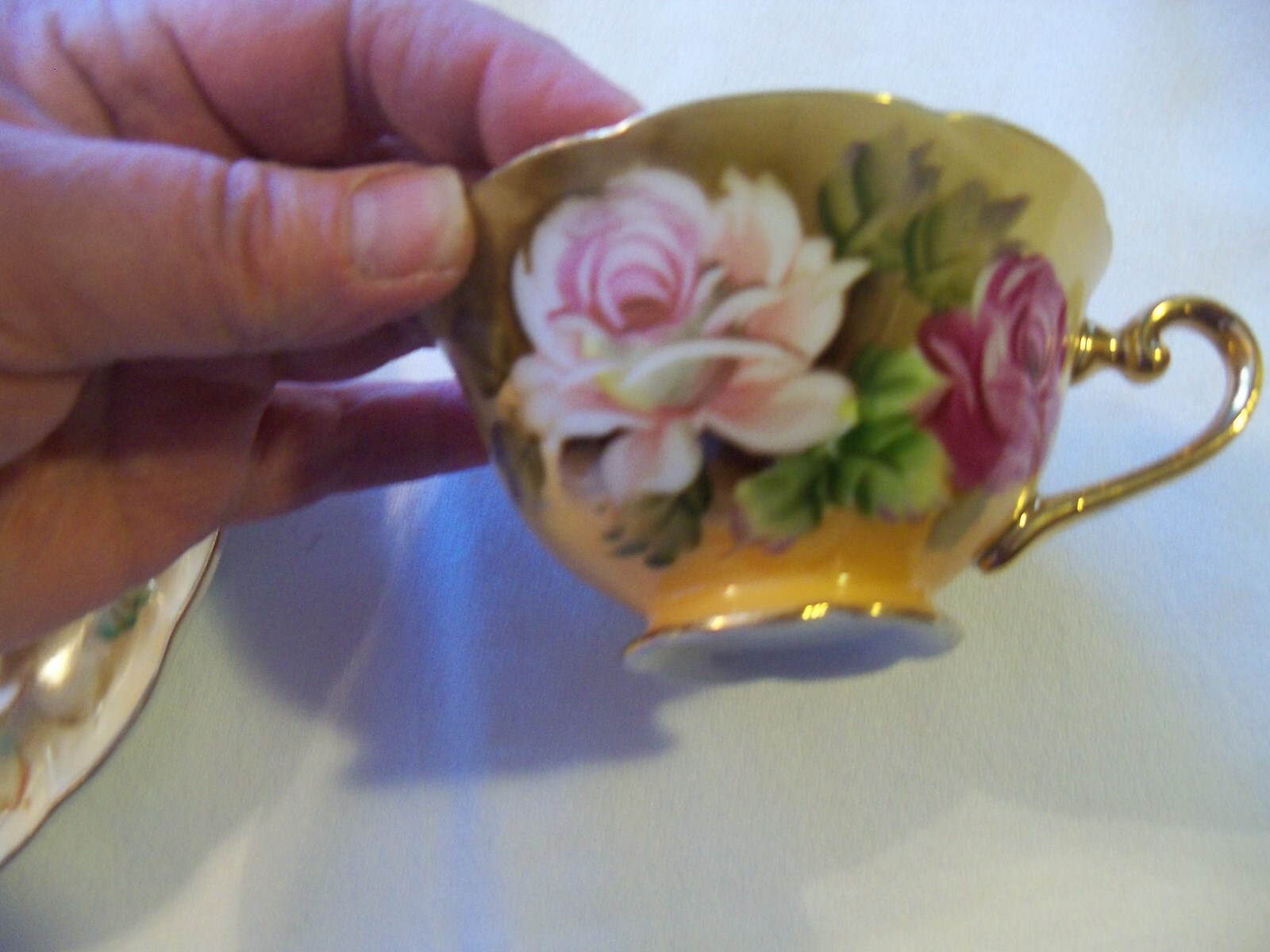 Lefton China Hand Painted Tea Cup & Luncheon Plate  NE 1864FL Flowers gold trim