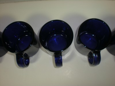 5 COBALT Blue Coffee Tea MUGS Vtg set very Dark