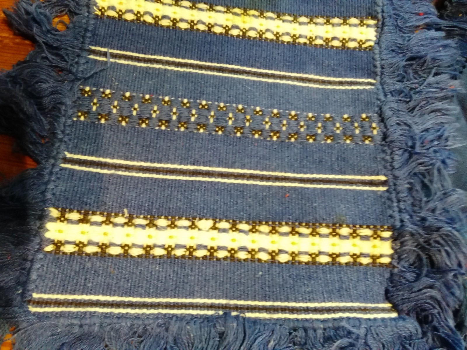 Vintage Hungarian HUNGARY Napkin Set Blue Woven Stripes Solid Lot of 19 Fringe