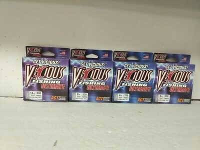 Lot of 4 Vicious VCL Ultimate Fishing Line 4lb, 6lb, 8lb, 14lb NEW...........2D