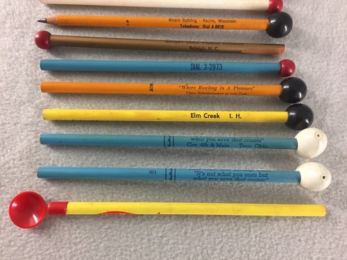 Vintage Wooden Advertising Pencils Phone Dialer Wood Ball Tops Tips Lot of 12