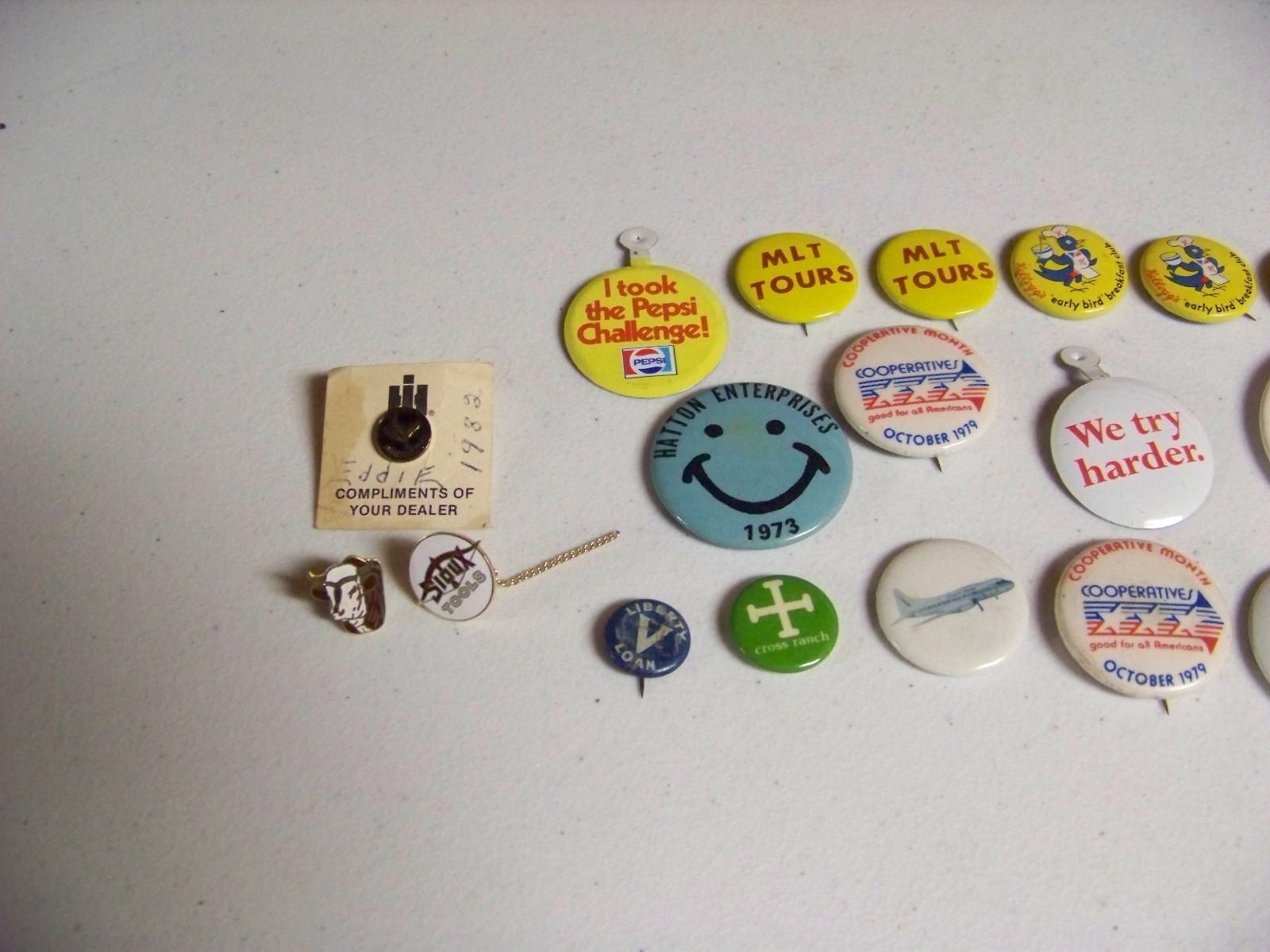 Button and Clip pins - Pepsi, Liberty V Loan, ND Political, Kellogg and more HCM