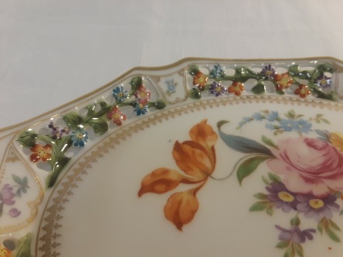 Antique Meissen Porcelain Scattered Flowers Serving Bowl Reticulated Gorgeous