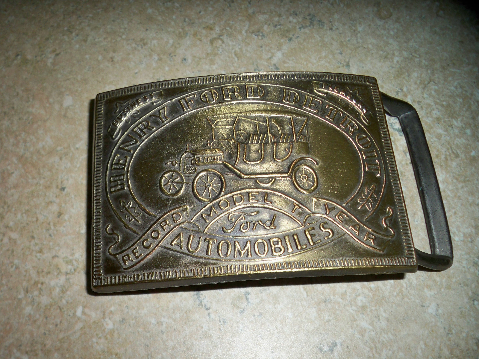 VINTAGE HENRY FORD DETROIT AUTOMOBILES BRASS BELT BUCKLE