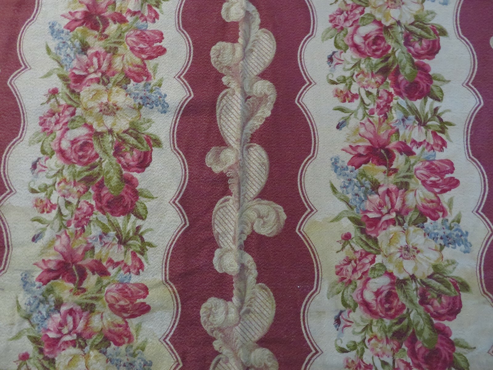 Most Beautiful French Romantic Plumes & ROSES True BARKCLOTH Huge Drapes