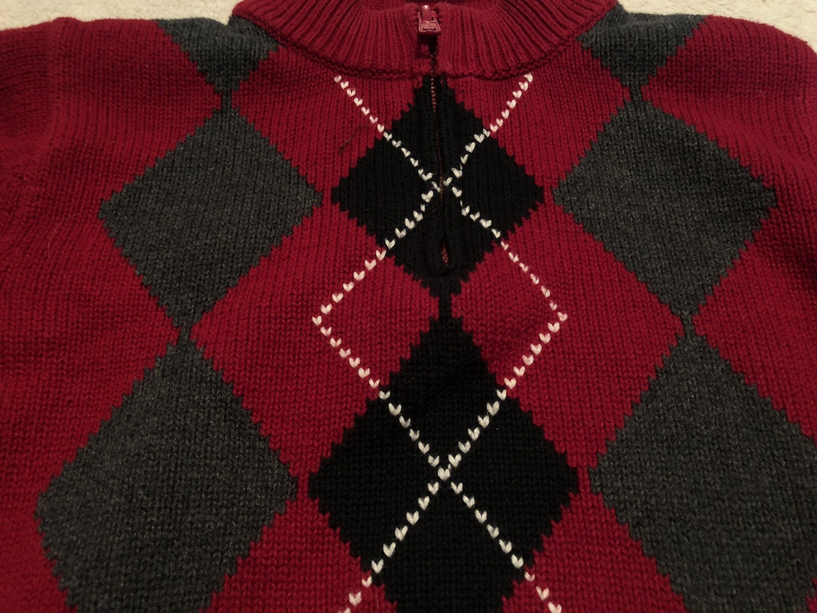 New GYMBOREE Boys Maroon Argyle Pattern Half Zip Long Sleeve Sweater Cotton 3T