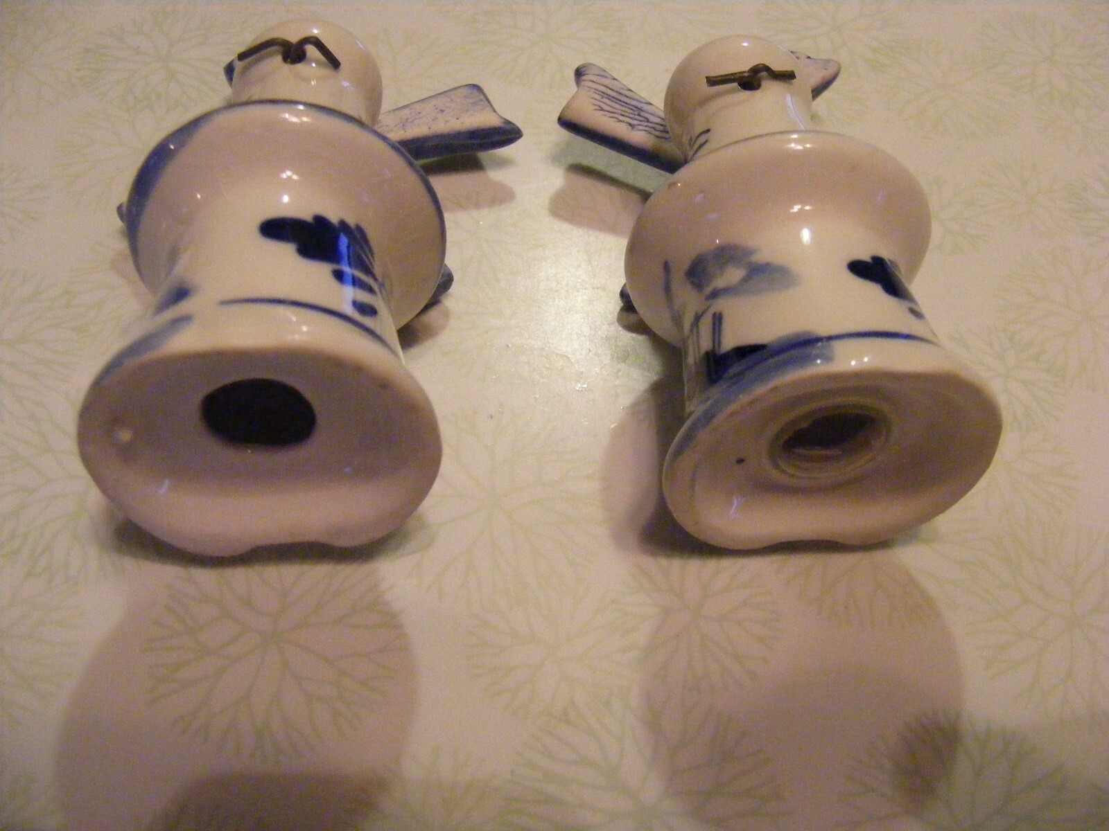 DUTCH WINDMILL SALT & PEPPER SHAKERS PORCELAIN WITH GOLD INLAY