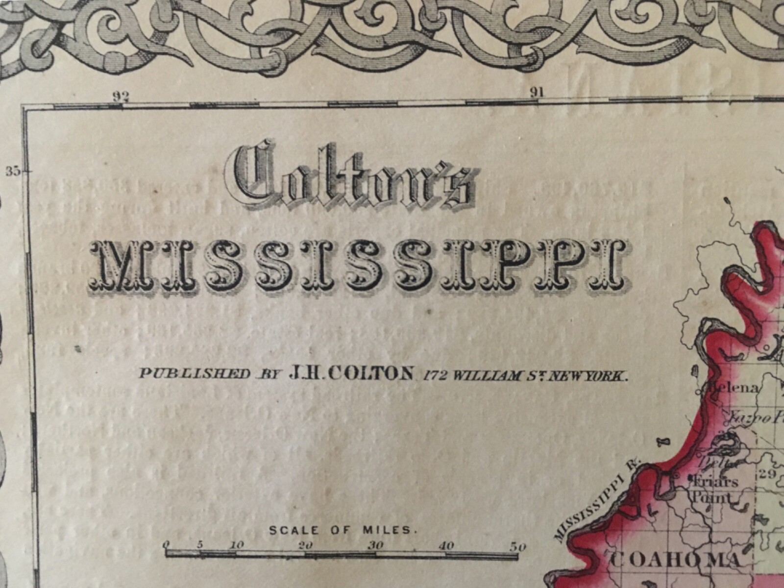 J.H. Colton’s 1859 Atlas Map of Mississippi