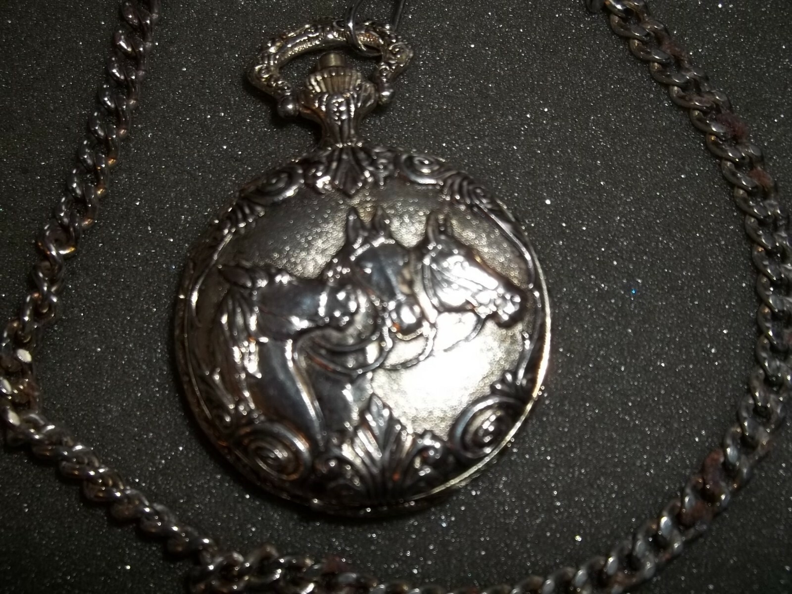 VINTAGE LUCERNE  POCKET WATCH 3 Horses SCENE Silver  WITH 12