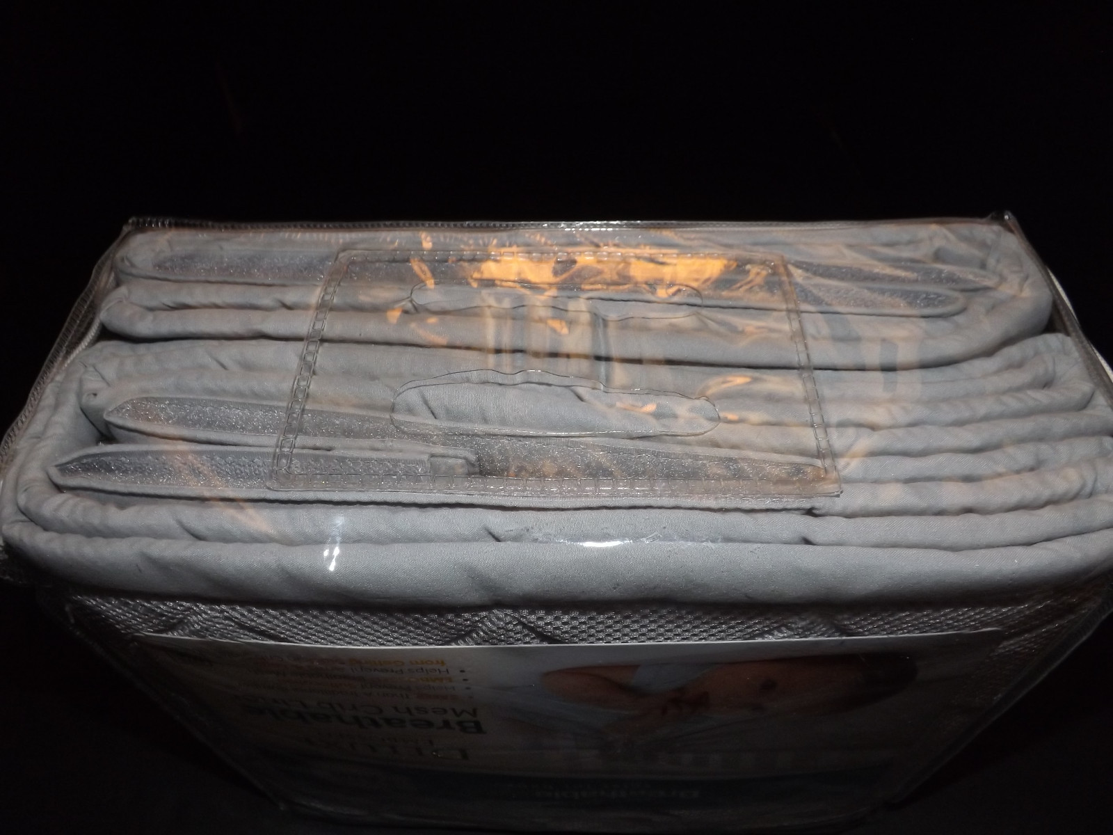 BreathableBaby Deluxe Embossed Mesh Crib Liner Embossed Liner Gray-On-Gray NIP