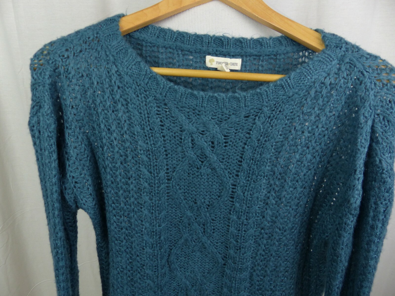 Tucker & Tate Solid Blue Long Sleeve Open Knit Sweater Shirt Girls Size XL 14/16