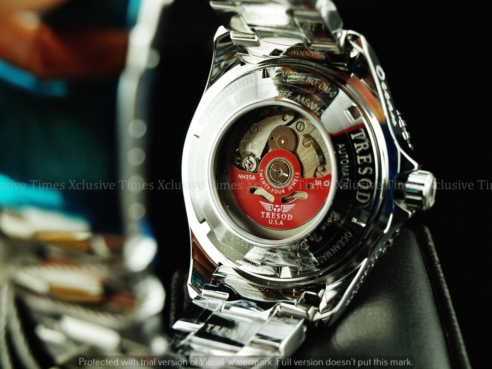 Pre-owned Tresod Men Superlume Ocean Master Auto Orange Dial Sapphire Crystal Ss Watch