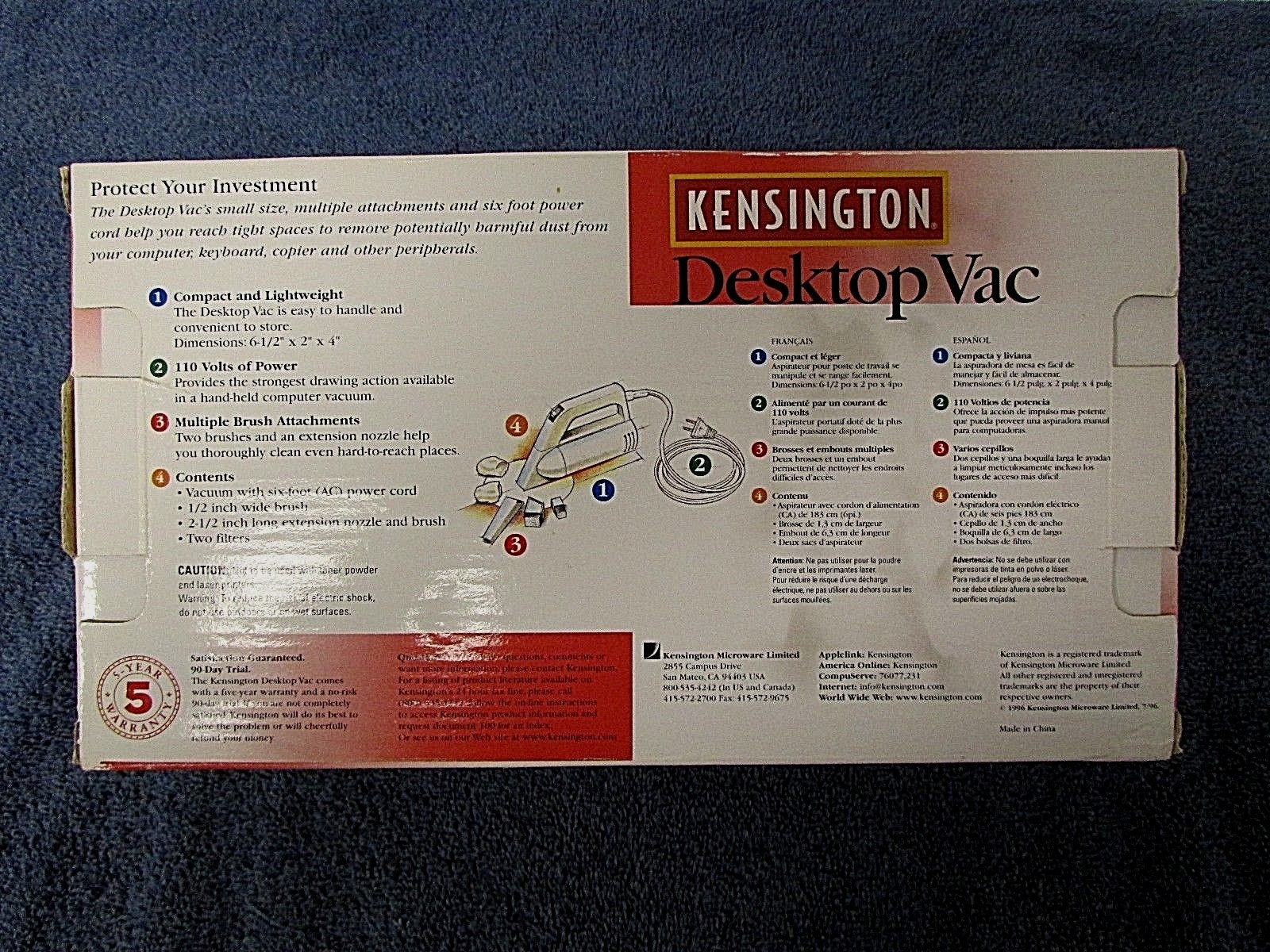 Desktop Laptop Computer Keyboard Vac Vacuum 110v KENSINGTON 60050 NEW AR29