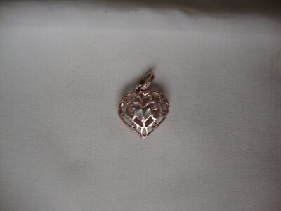 VINTAGE OPENWORK 3D PUFFY FLORAL HEART W/SPARKLY DIAMOND CUTS SILVER 925 PENDANT