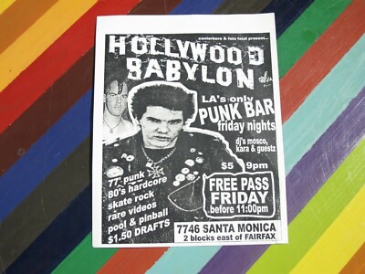 vtg 1990s 1/4 sz Event Flyer - Punk Hollywood Babylon Punk Bar LV2 NL1
