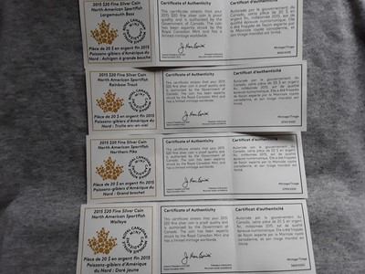 2015 CANDA $20 NORTH AMERICAN SPORTSFISH 1OZ SILVER 4 COIN PROOF SET W/COA'S OM