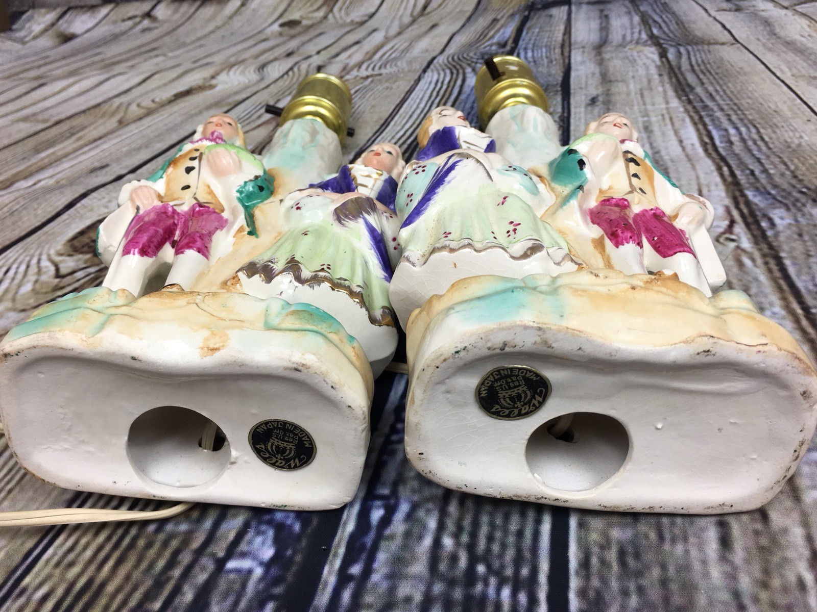 Two (2) French Provincial Victorian Couple Porcelain Lamp Made in Japan