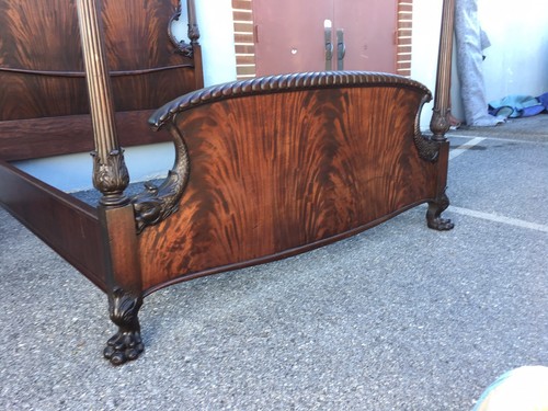 Carved Mahogany Victorian Full Size Bedset. 1890s Bed & Dresser Dolphins