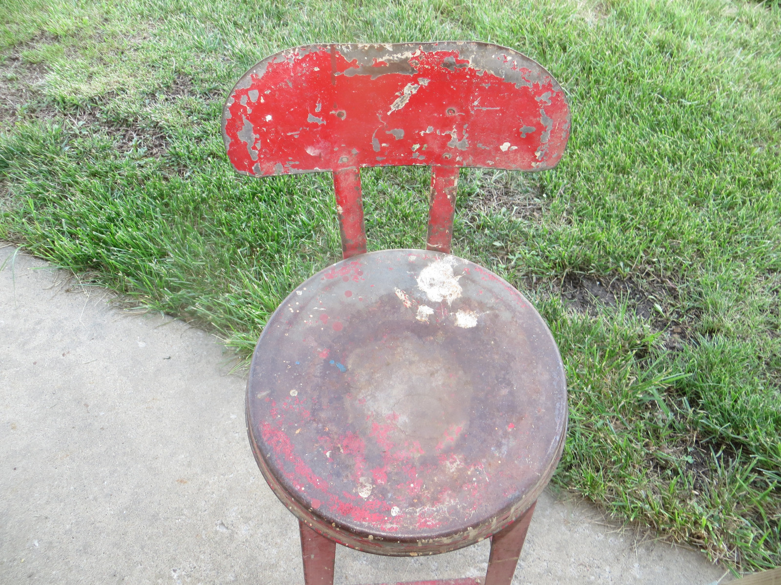 Vintage Antique Metal Kitchen Stool w/Back - Red - Primitive - 1940's - 1950's