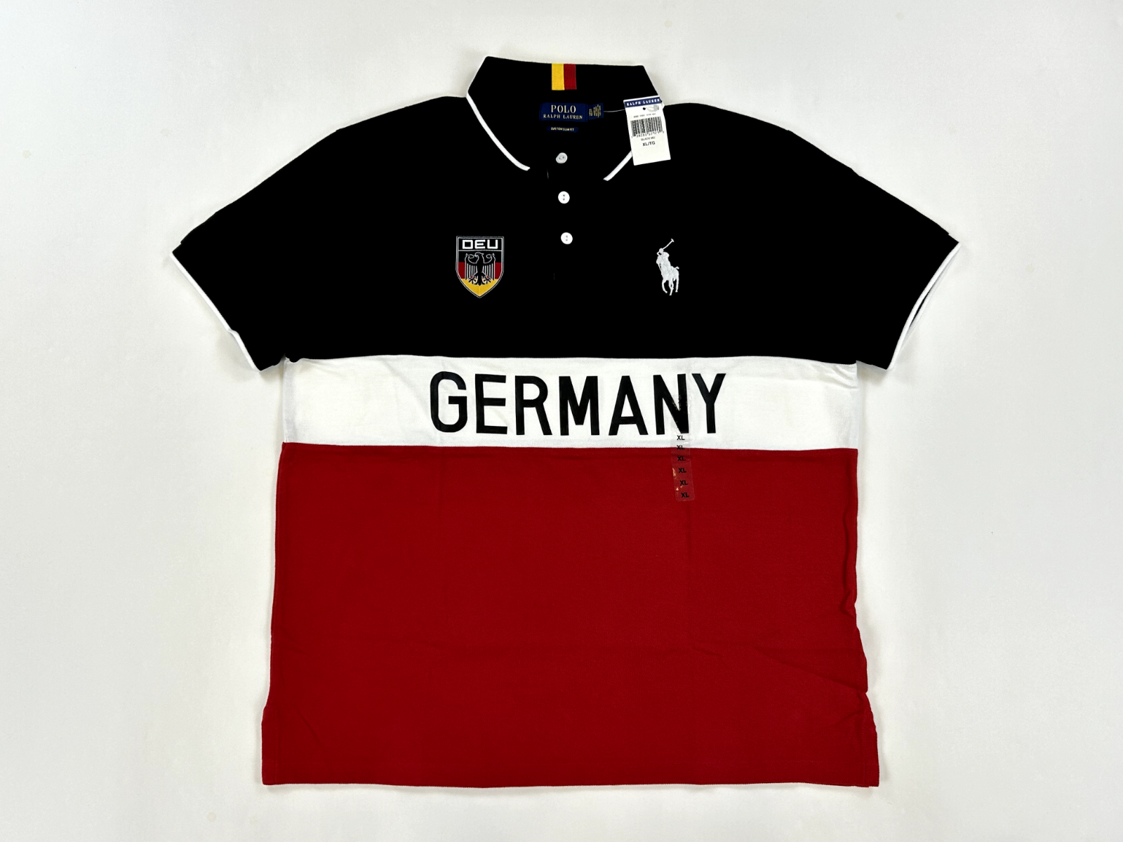 Polo Ralph Lauren Custom Slim Fit 3/4 Big Pony Germany Polo - Черный/ Белый /Красный - XL