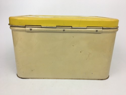 VTG Decoware White & Yellow Hinged Vintage Metal Bread Box 10 x 14 x 8.25