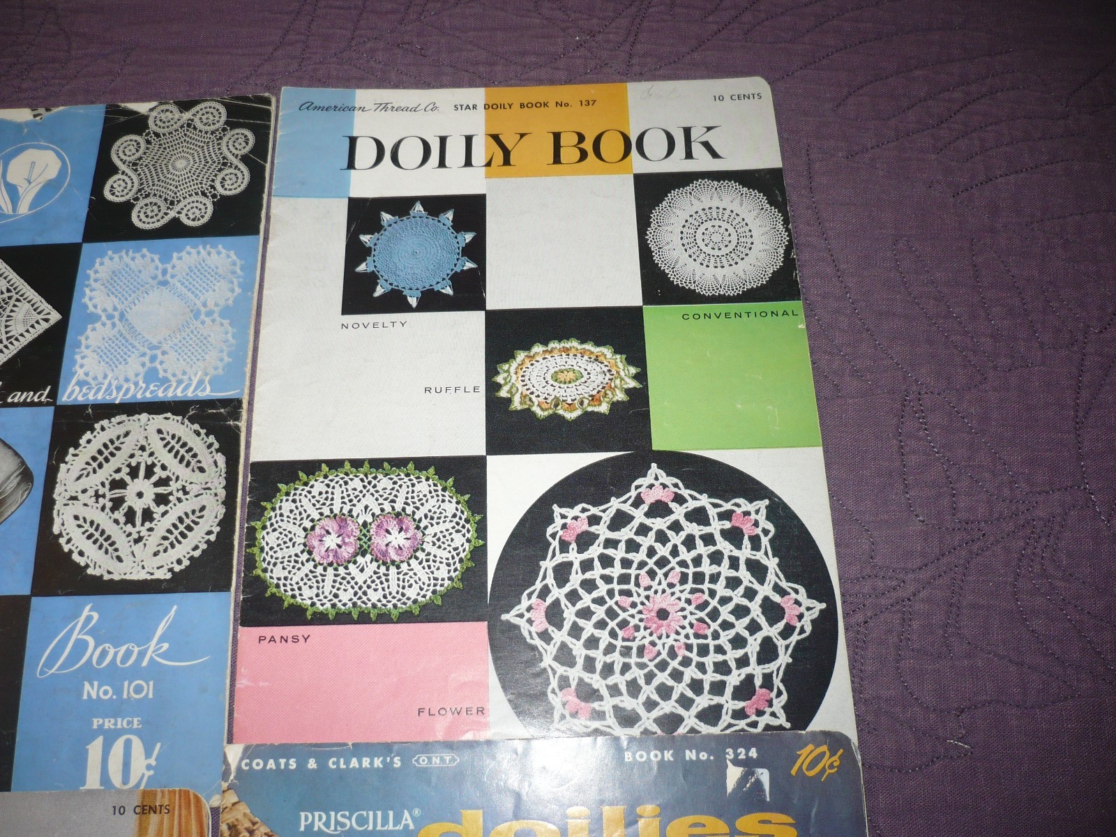 vintage lot of five (5) DOILIES-bedspread to knit, crochet booklets