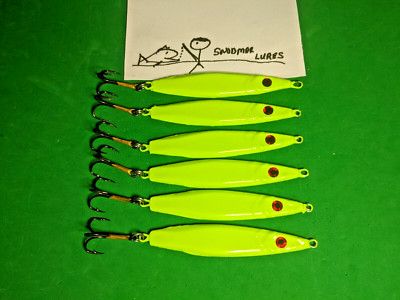 6 - 2 oz LEAD FLUTTER FISHING SPOONS SLAB LURES JIGGING CASTING Chartreuse