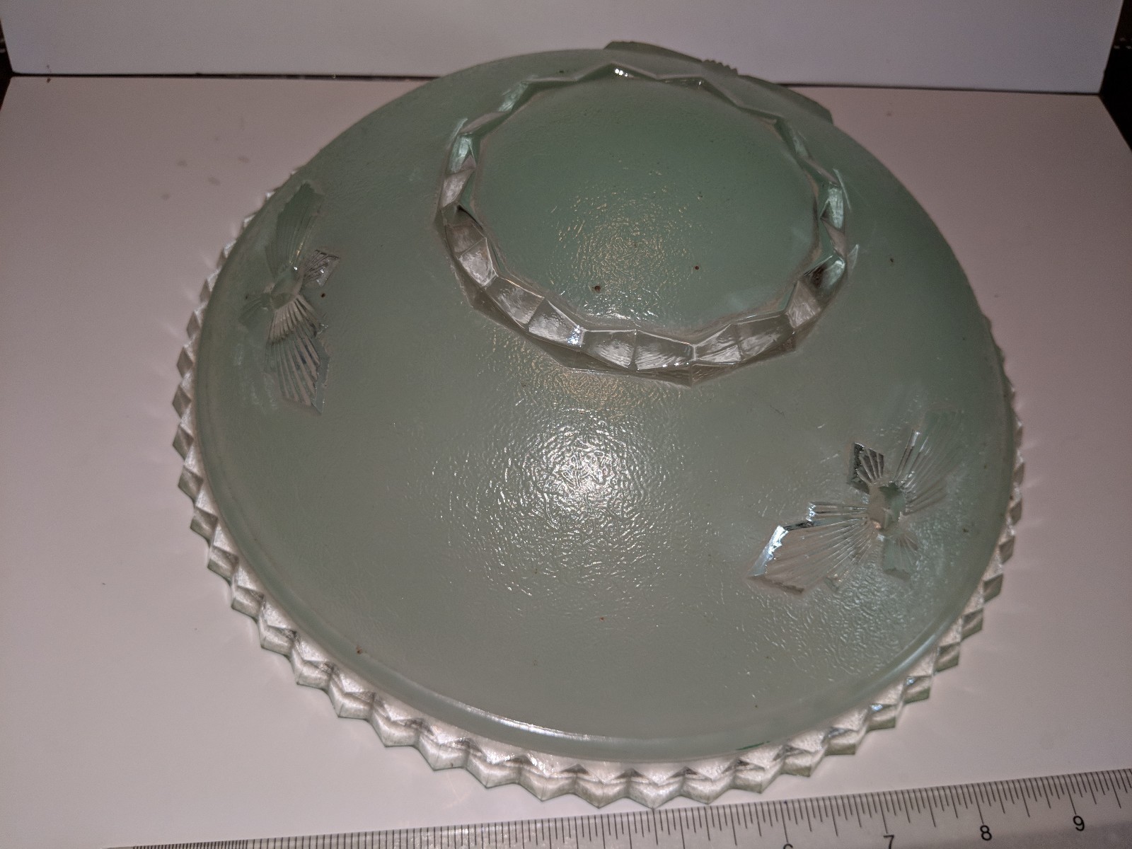 Vintage Victorian Art Deco 3 chain ceiling light lamp shade Green and Frost