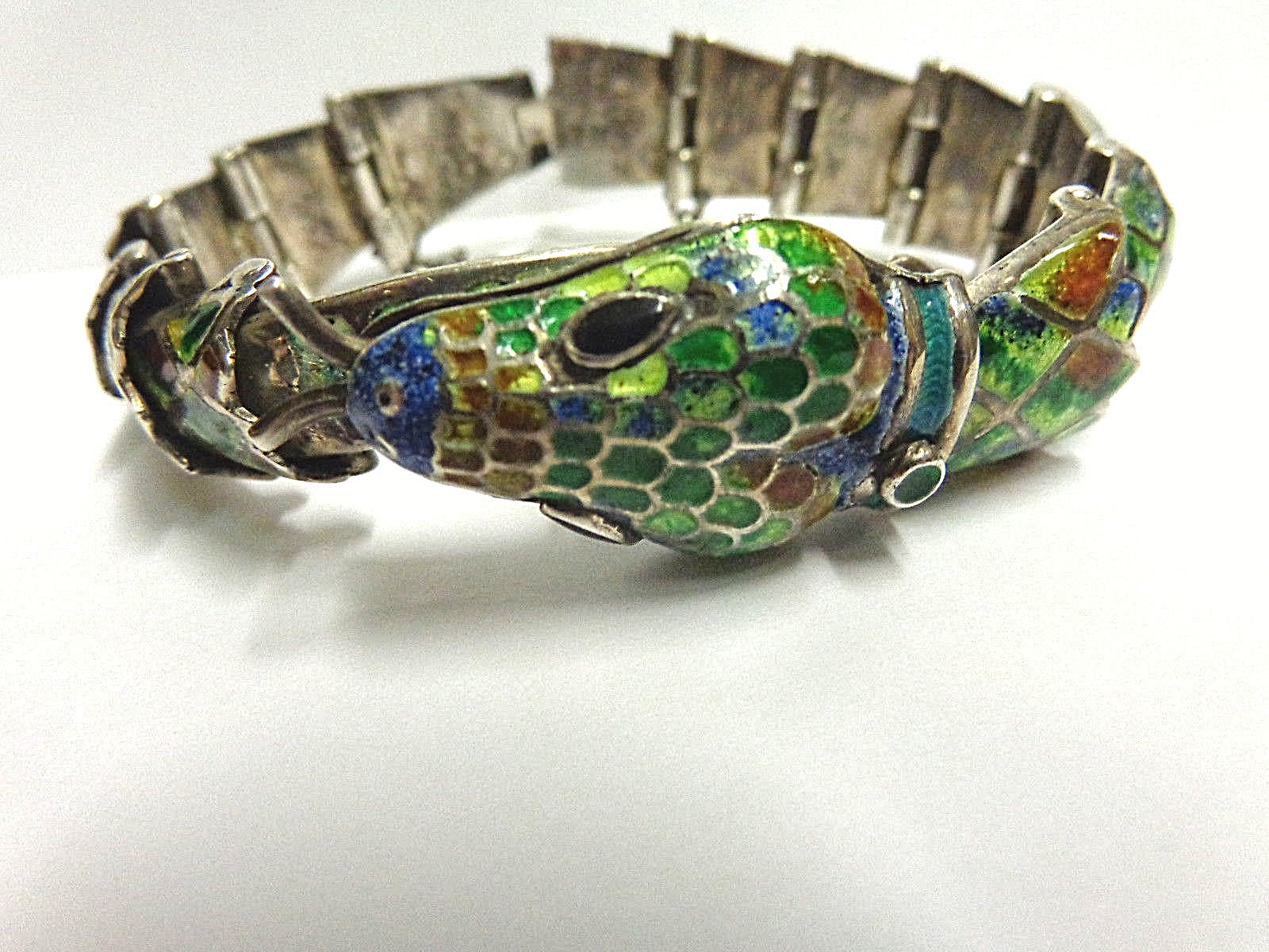 vintage snake bracelet sterling silver enamel sg TF32-Mex wgt 75.2g sz 8in