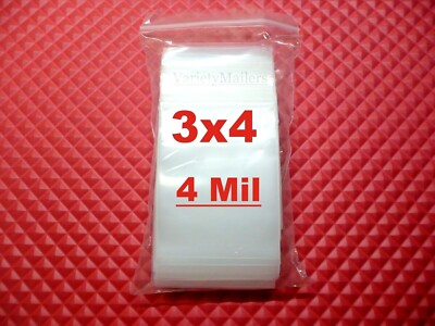 100 Reclosable Storage Bags 3''x 4'' STRONG 4 Mil Clear Plastic Baggies