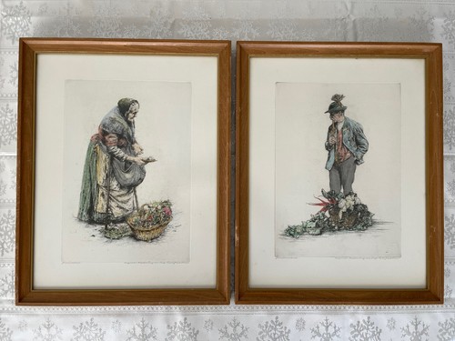 Paul Geissler Framed Vintage Hand-signed Colored Etchings
