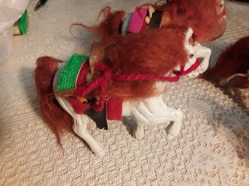 Vintage Plastic Toy Saddled Horses-Made in Mexico Lot of 4