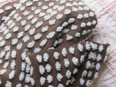 Chocolate Marshmallows Vintage Chenille Bedspread Craft Fabric Piece 30x39