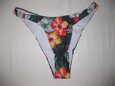 Shein tropical floral high-leg cut cheeky bikini bottom S black 80s aesthetic