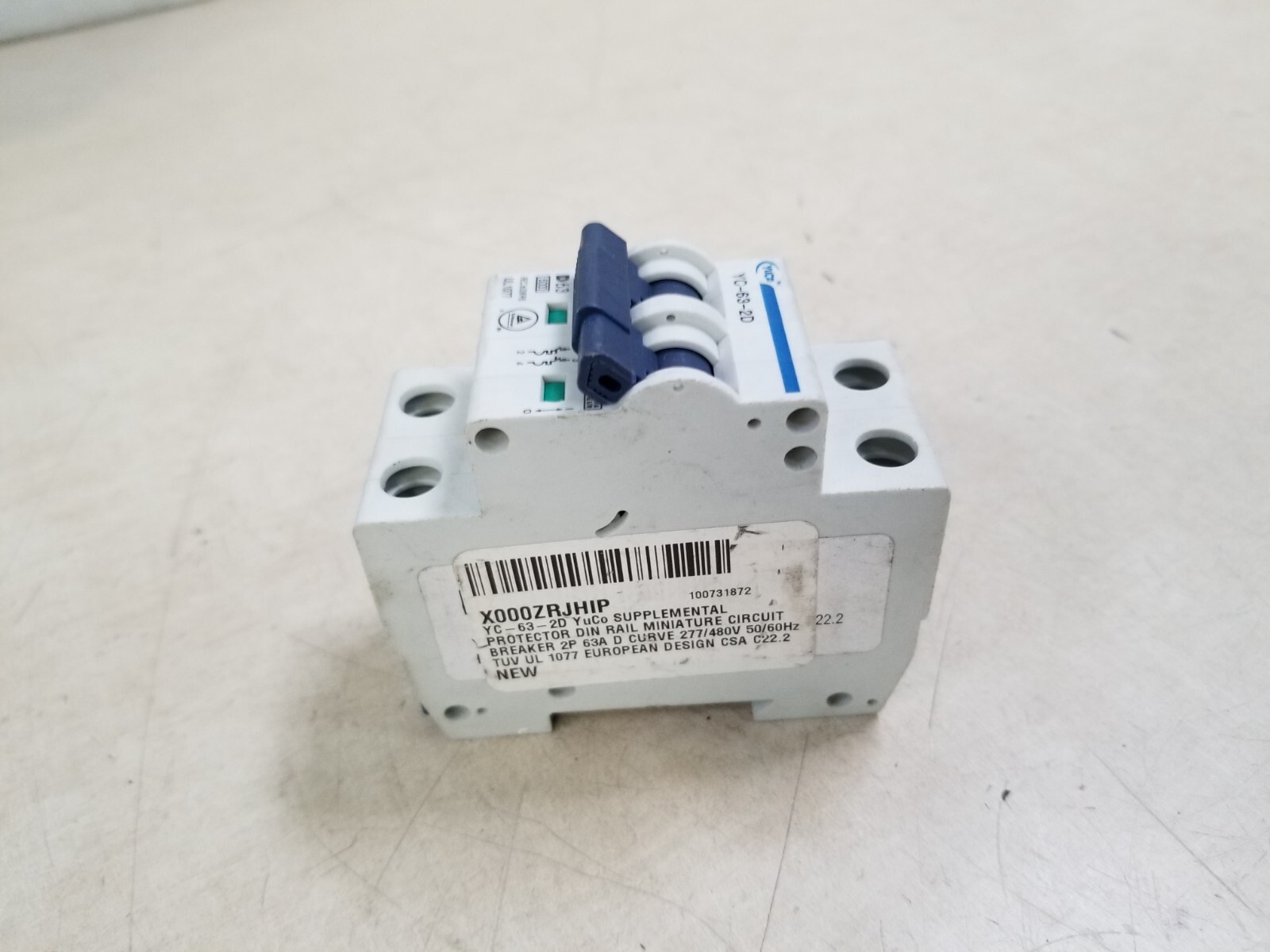 YuCo YC-63-2D Miniature Din Rail Circuit Breaker D-Curve 63-Amp 2P 480VAC 220VDC