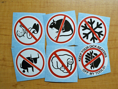 6-pack Funny Hard Hat Stickers | No Rats Bag Lickers Snowflakes Bullshit Beaters