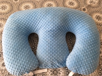 Twin Z nursing pillow with light blue cover. 