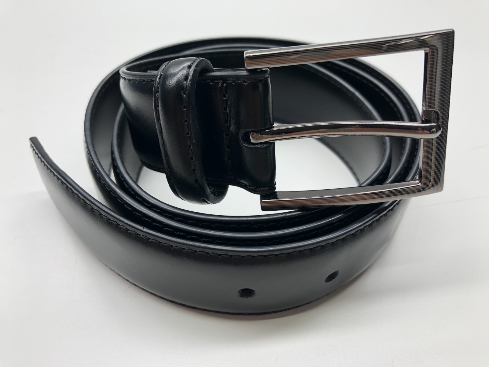 Unbranded Dress Belt Black Mens Sz 36 Silver Buckle 1 3/8
