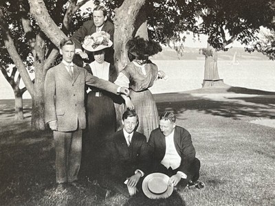 Fun People Goofing Around by a Tree Vintage Snapshot Photograph